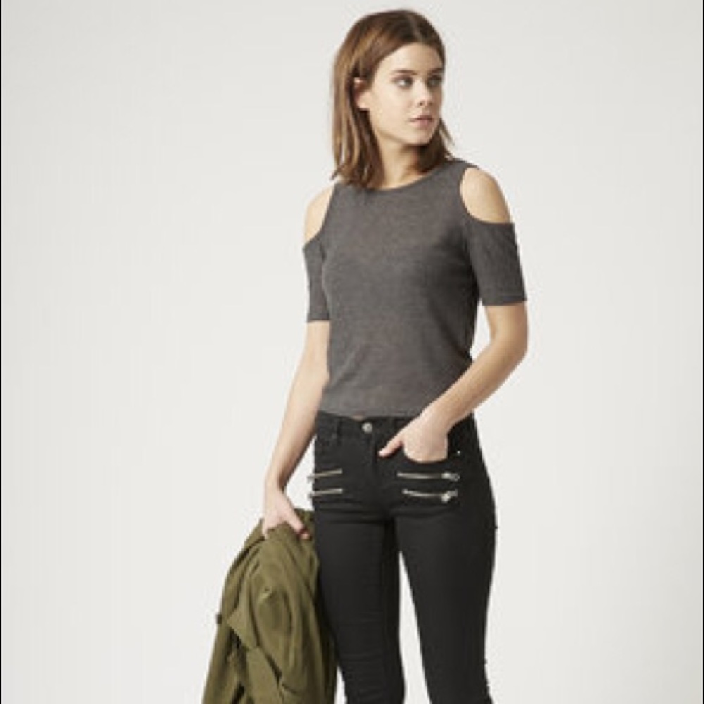 Topshop ribbed shoulder cutout crop top